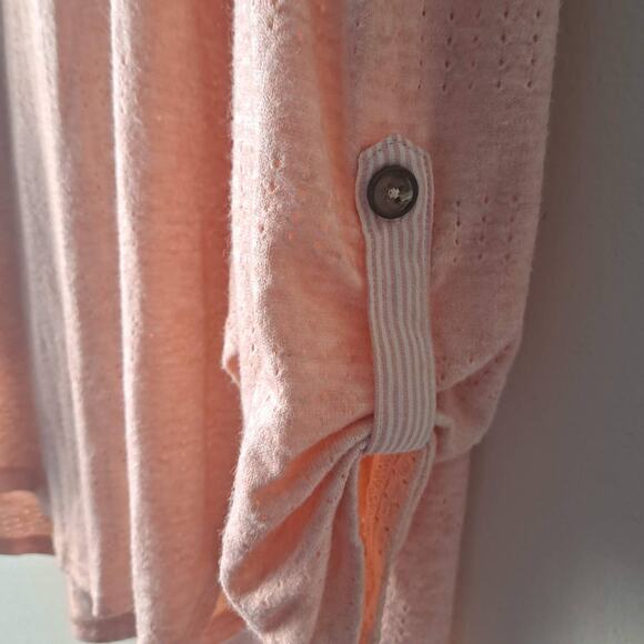 Akemi & Kim Peach Scoop Neck Long Convertible Sleeve Shirt Tail Tee-Shirt - M - Picture 9 of 12